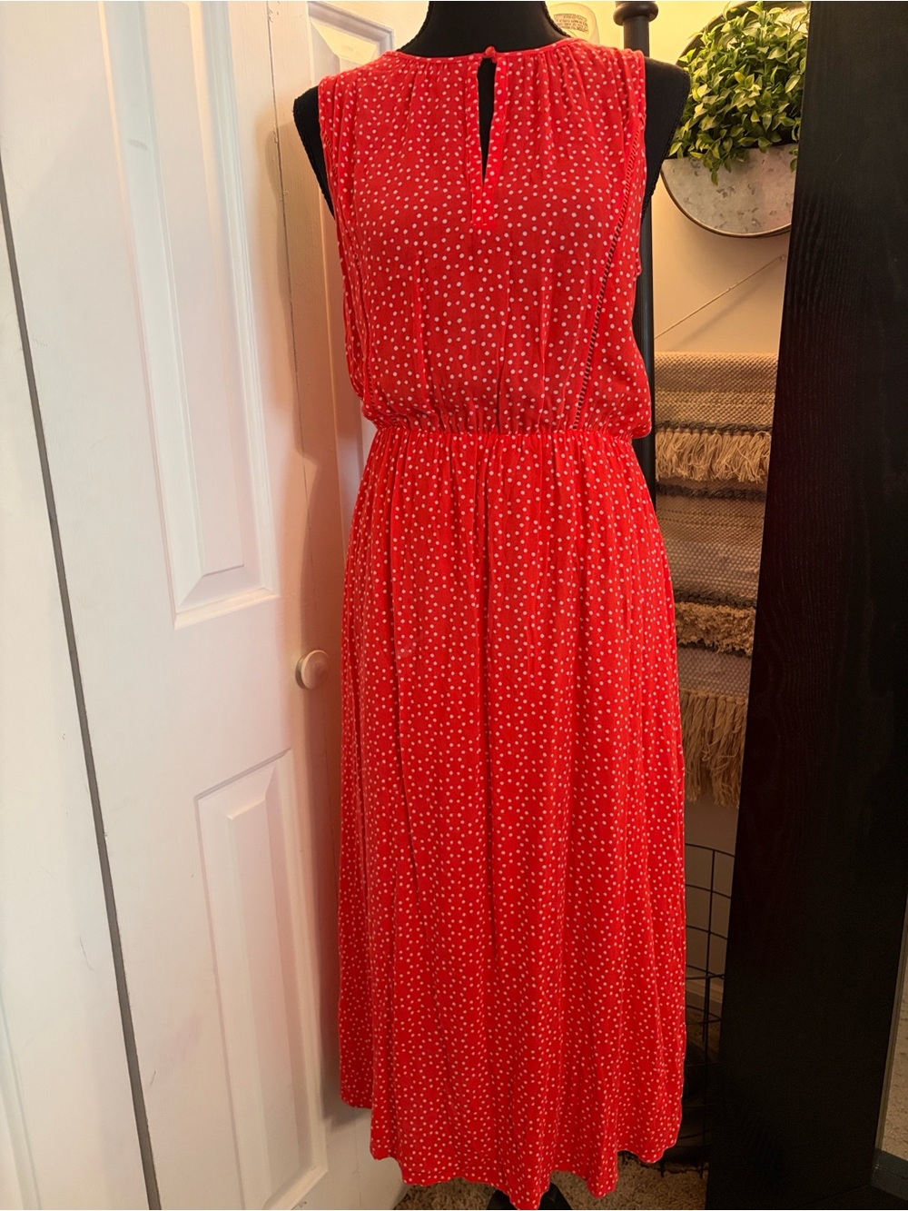 Maison Jules Red Polka Dot Midi Dress